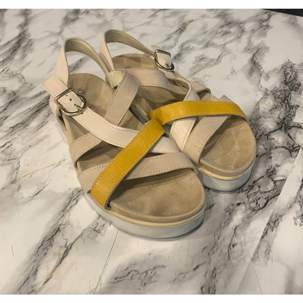 IGI&Co Italian Leather Platform Sandals EU 38 Cream Yellow Made in Italy